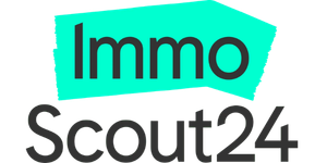 Immoscout24 Logo mit türkisem Rechteck und schwarzer Schrift