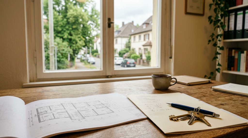 Unterlagen und Grundriss für den Immobilienverkauf